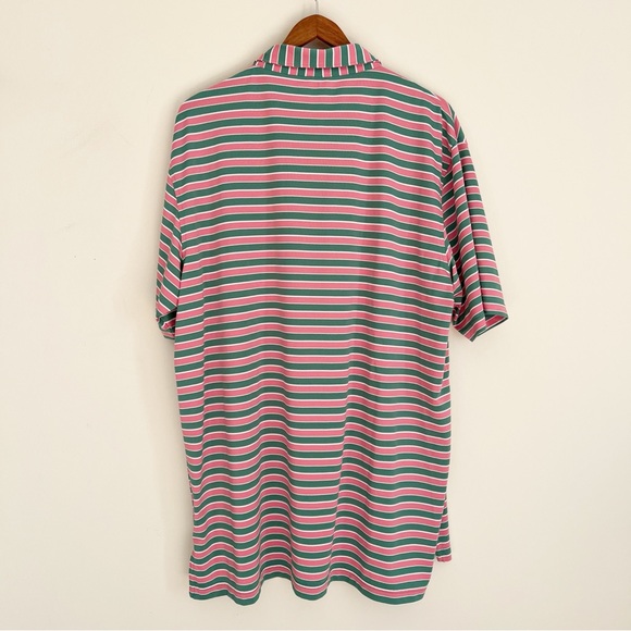 Peter Millar Summer Comfort Polo Shirt XL Pink Green Short Sleeve Striped Golf - Picture 2 of 8